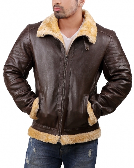 RAF aviator pilot B3 bomber shearling leather jacket in brown color ...