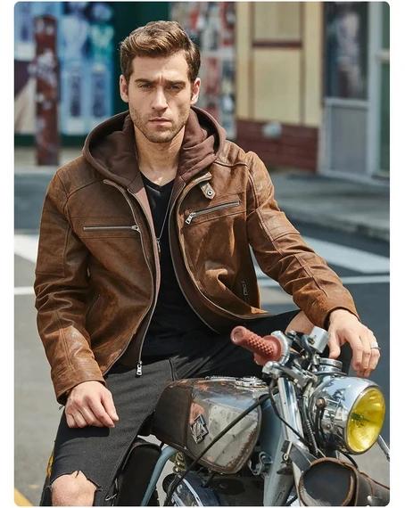 Buy Genuine Leather Biker Jacket with Band Collar Online at Best Prices in  India - JioMart.