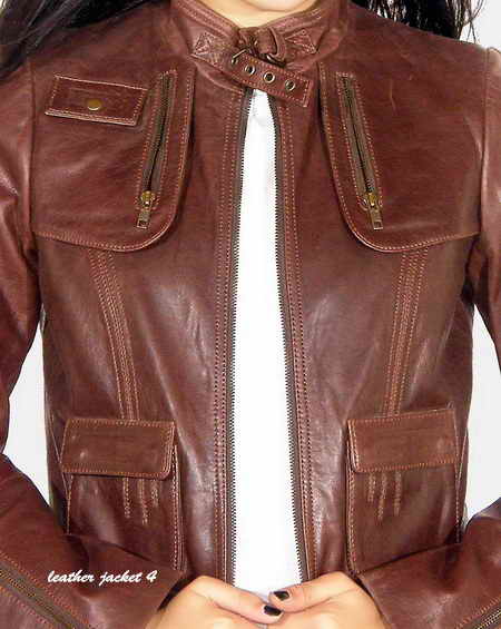 women's short brown leather jacket