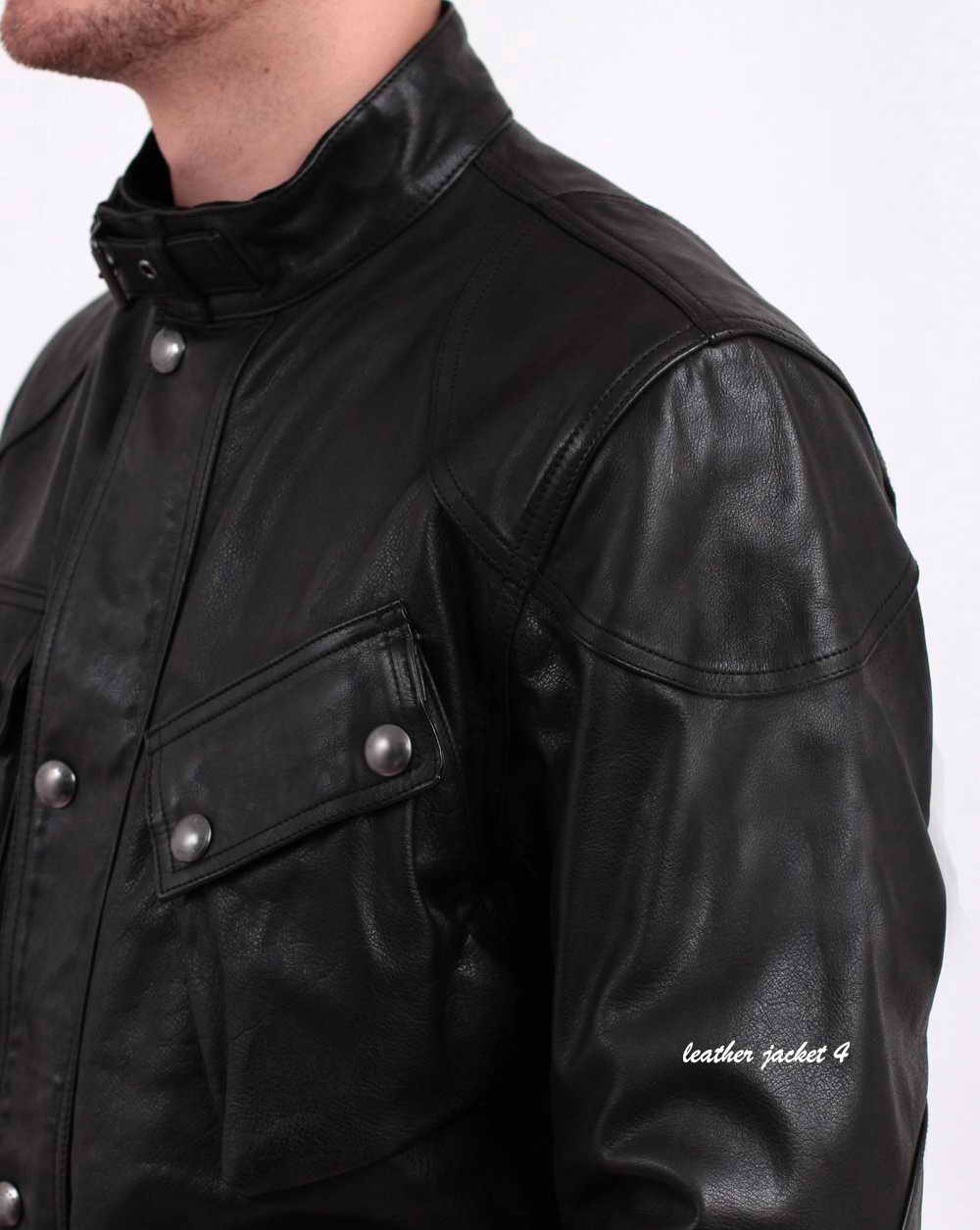 Black Leather Jacket Benjamin style Mens Motorcycle Pitt Military Field Panther 