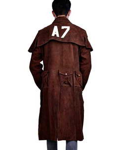 A7-Coat Destructive A7 Suede Leather Duster Trench Coat Brown
