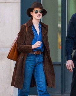 Hathaway Anne Hathaway Suede Brown Leather Coat