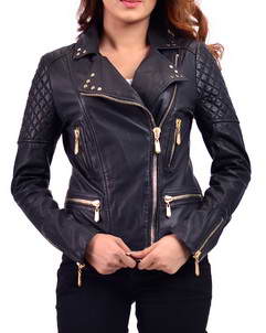 Black-Belle Black Belle Golden Biker Womens Jacket