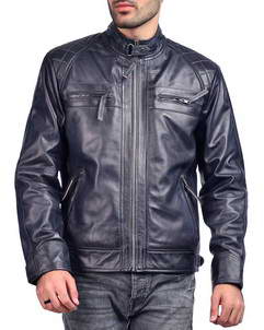 Black Cafe Racer Moto Leather Jacket