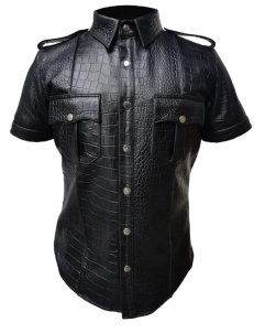 crocodile-biker Men crocodile black leather shirt