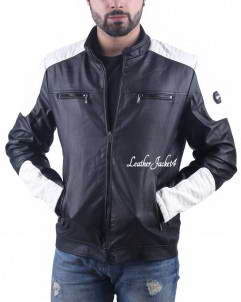 BMW-Biker black and white leather biker jacket