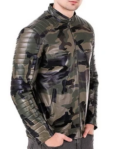 Camouflage camouflage leather jacket