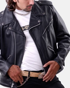 Brando style biker leather jacket
