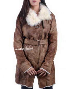 Manila distress faux fur lamb leather long coat