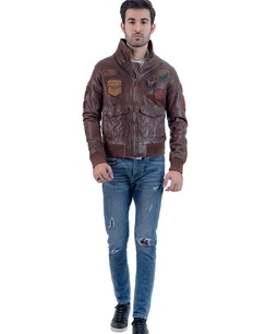 Mens-Bomber USA Air Force Aviator Mens Bomber Leather Jacket