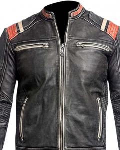 Mens Cafe Racer Vintage Biker Retro Motorcycle Moto Distressed Leather Jacket 