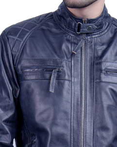 Blue Cafe Racer Real Leather Jacket Unique Style and Colour For Men 