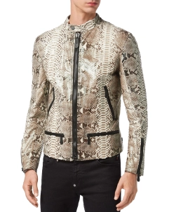  Pure Leather biker jacket in python print
