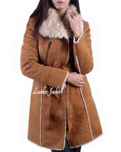 Toronto suede faux fur leather long coat
