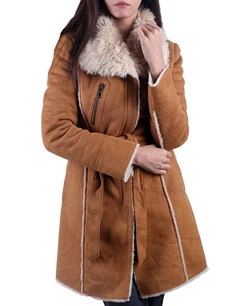 Toronto suede faux fur leather long coat