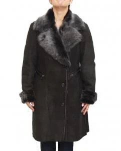 Black-Suede Womens Black Suede Shearling Winter Trench Coat