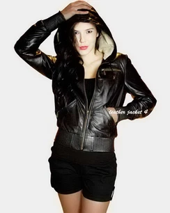 Chambery womens hooded leather jacket