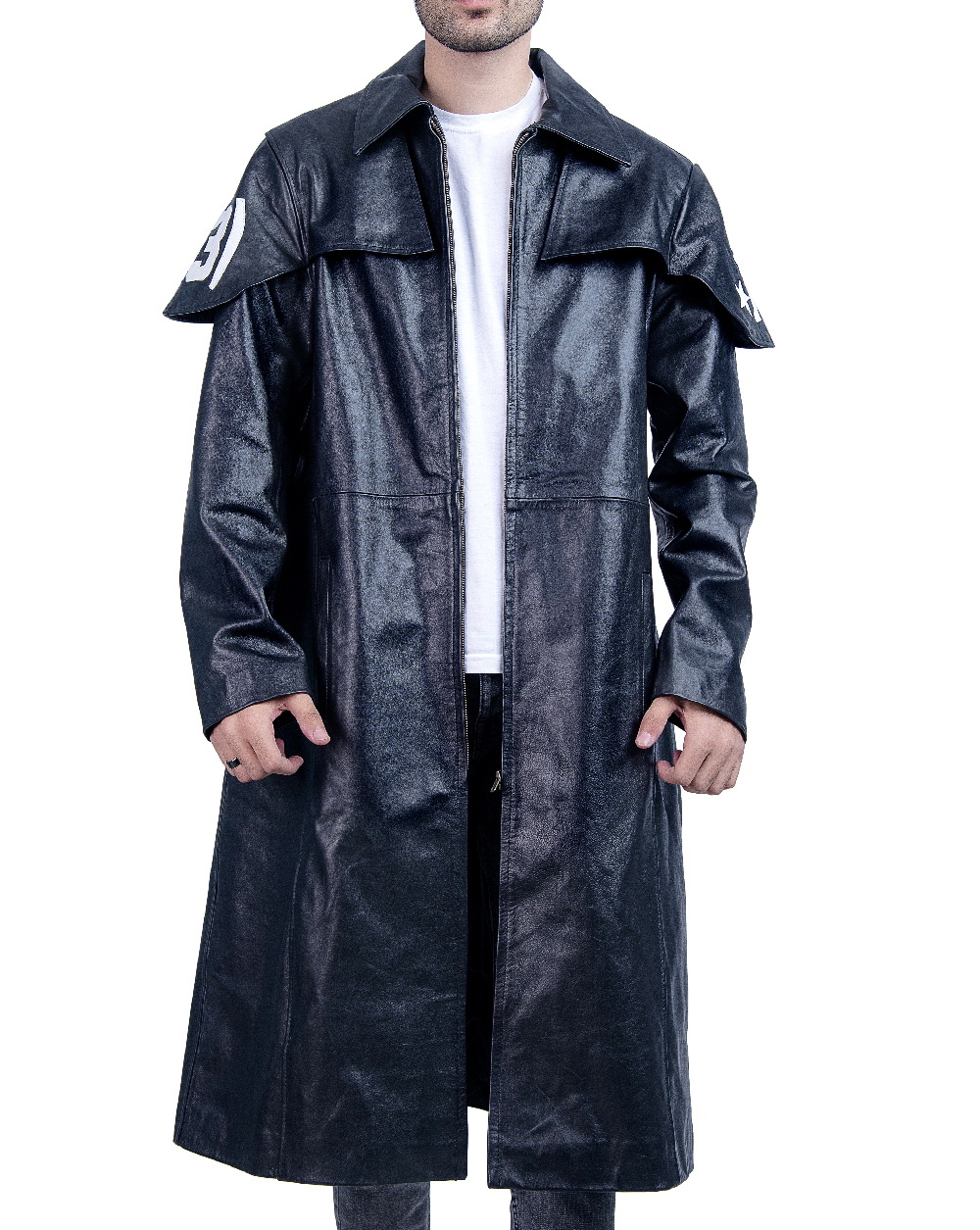 Destructive A7 Black Leather Duster Trench Coat