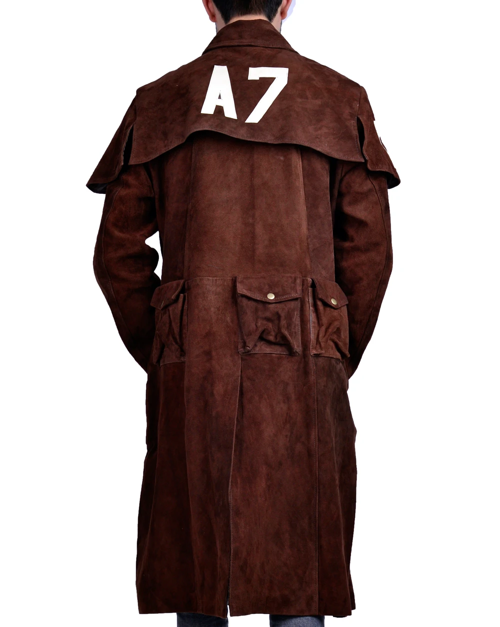 A7-Coat Destructive A7 Suede Leather Duster Trench Coat Brown