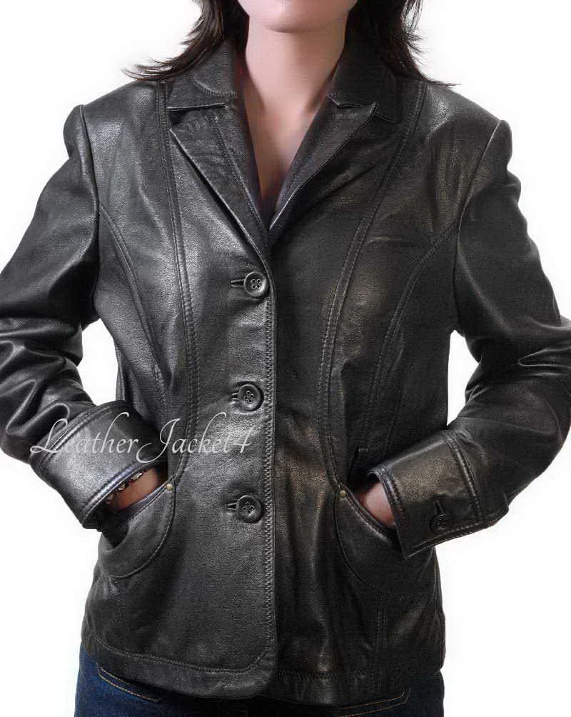 Aberdeen black womens leather blazer