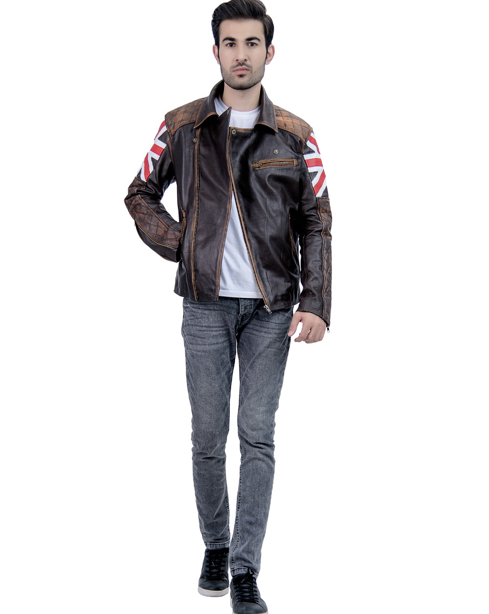 British-Flag British Biker Leather Jacket
