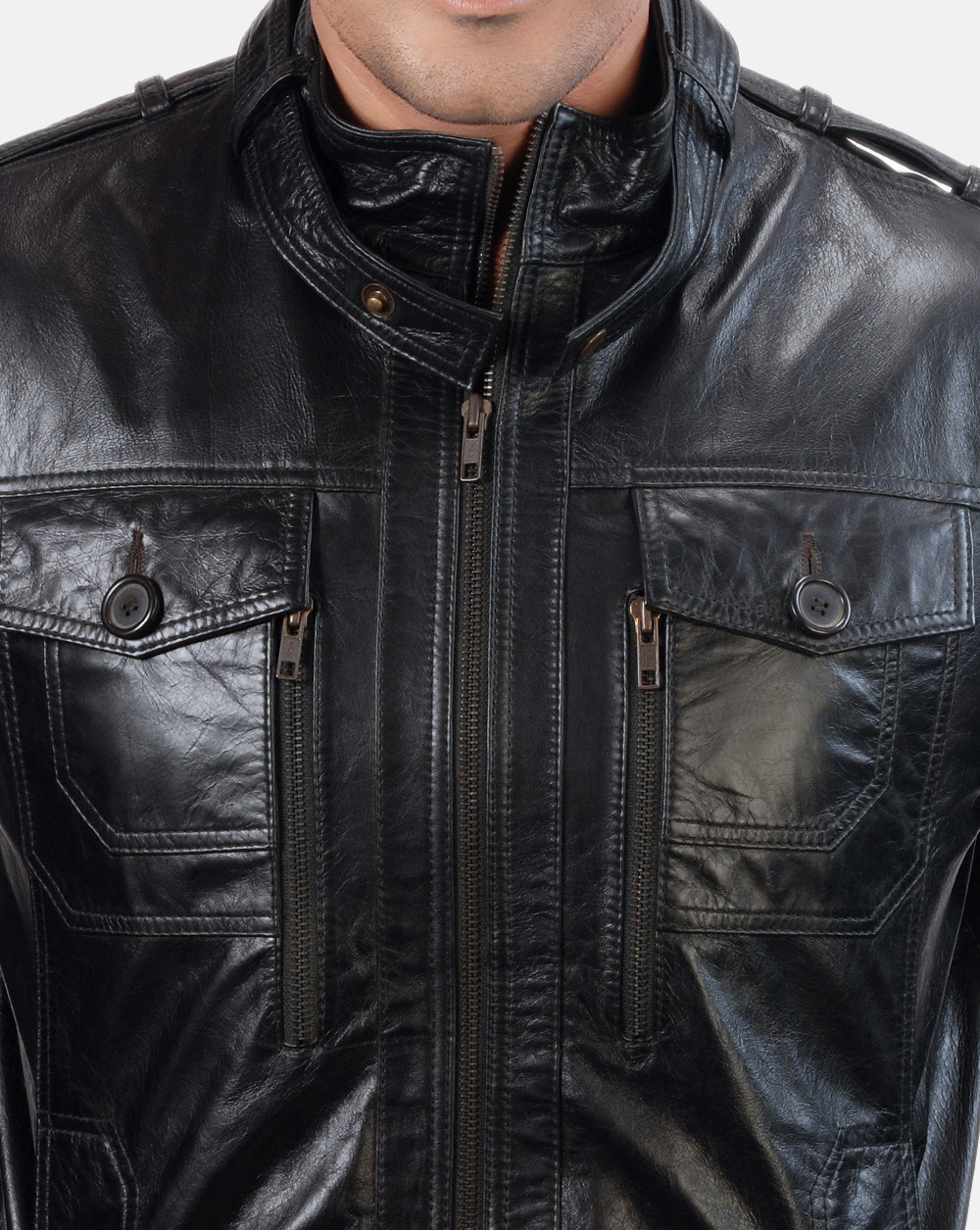 Buy Funnel Leather Jacket