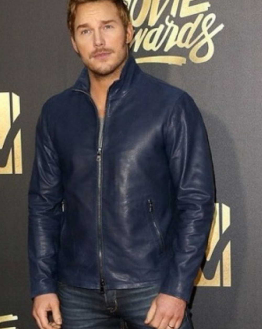 Chris-Pratt Chris Pratt Mtv Dark Blue Leather Jacket
