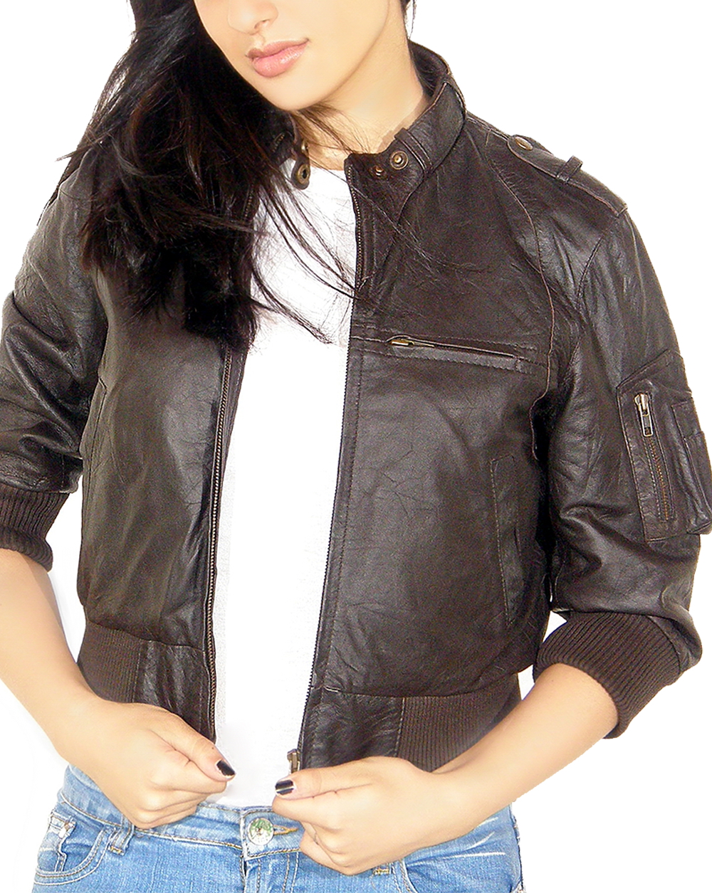 Cropped leather crop jacket