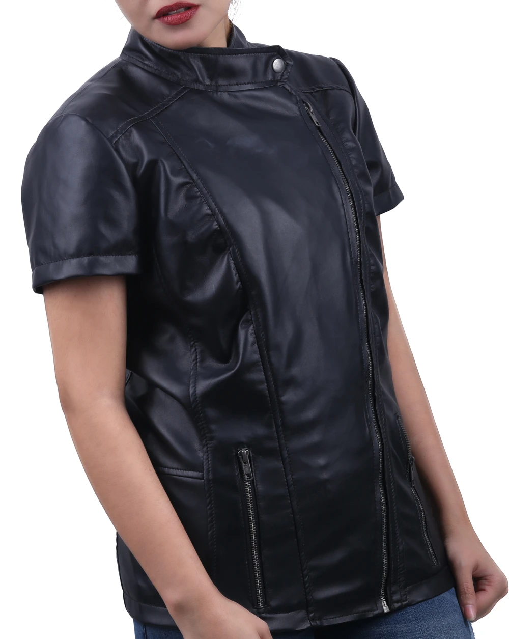 Mollison half sleeve leather jacket