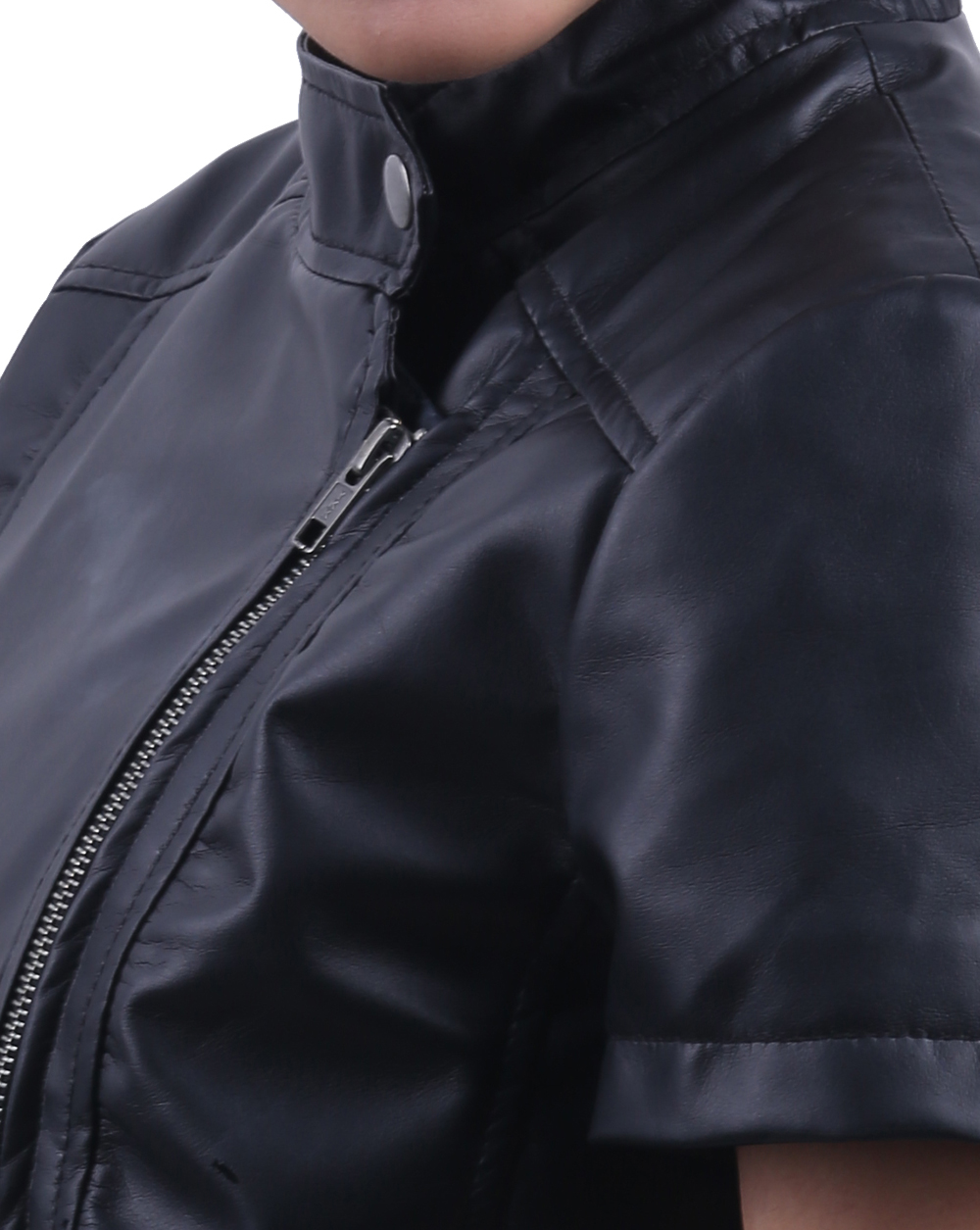 Half sleeve leather jacket