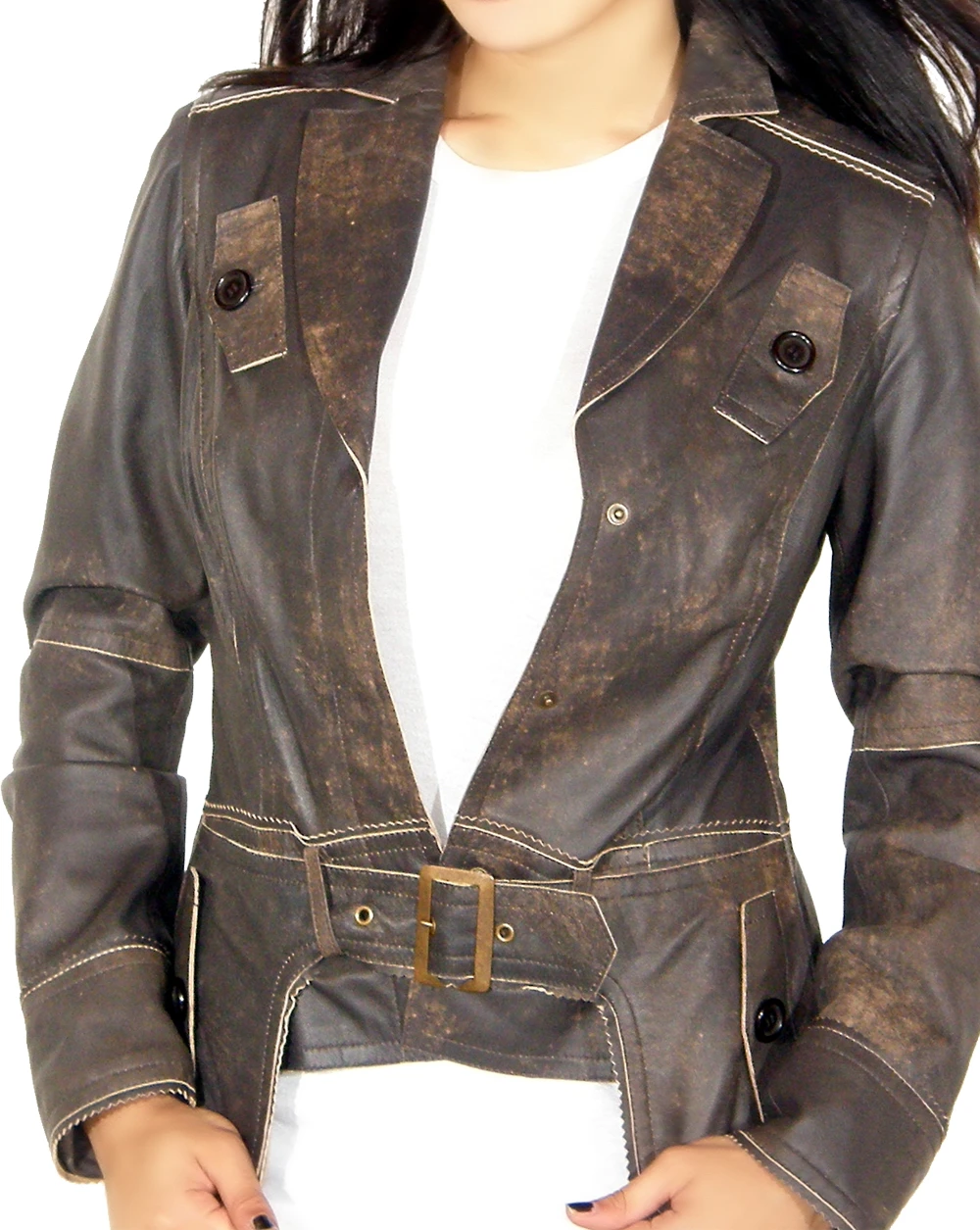Katrina draped collar leather jacket