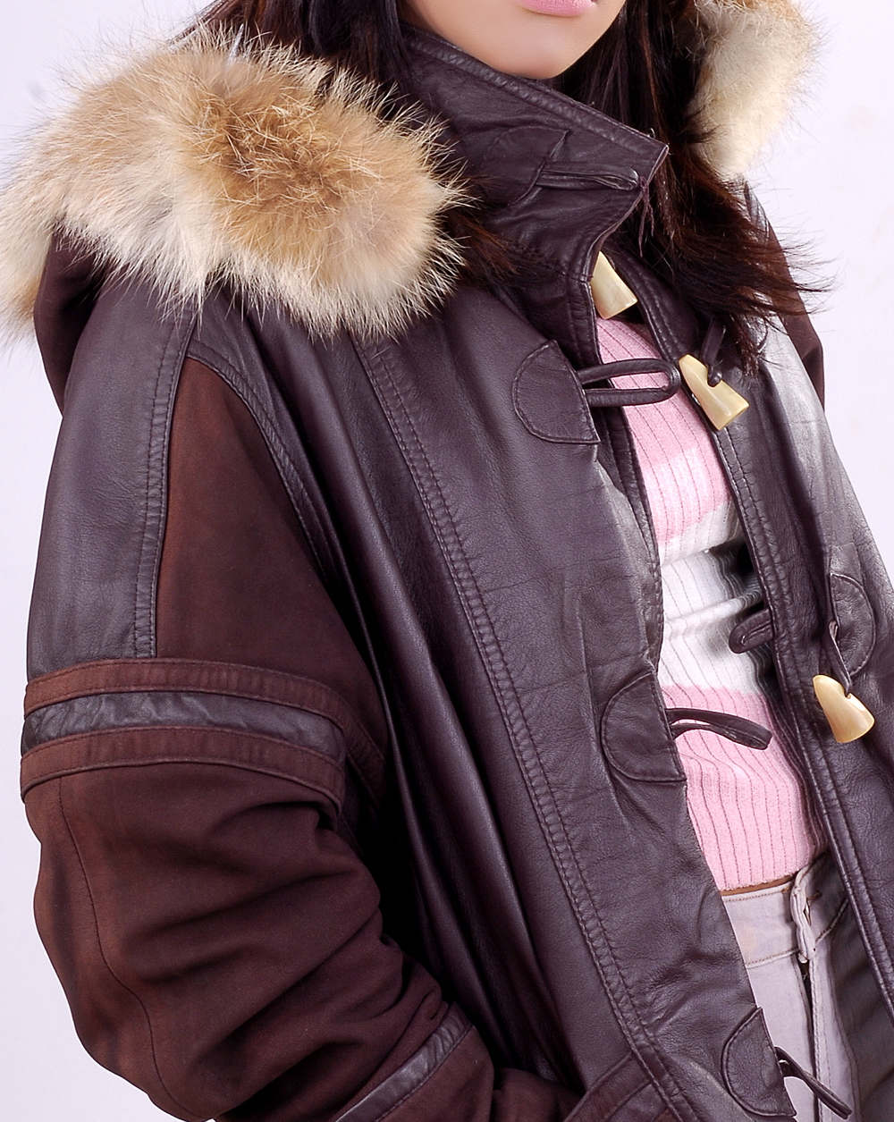 Korsy hood fur leather coat