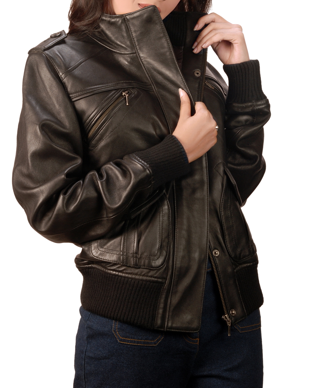 Lira womens leather bomber jacket