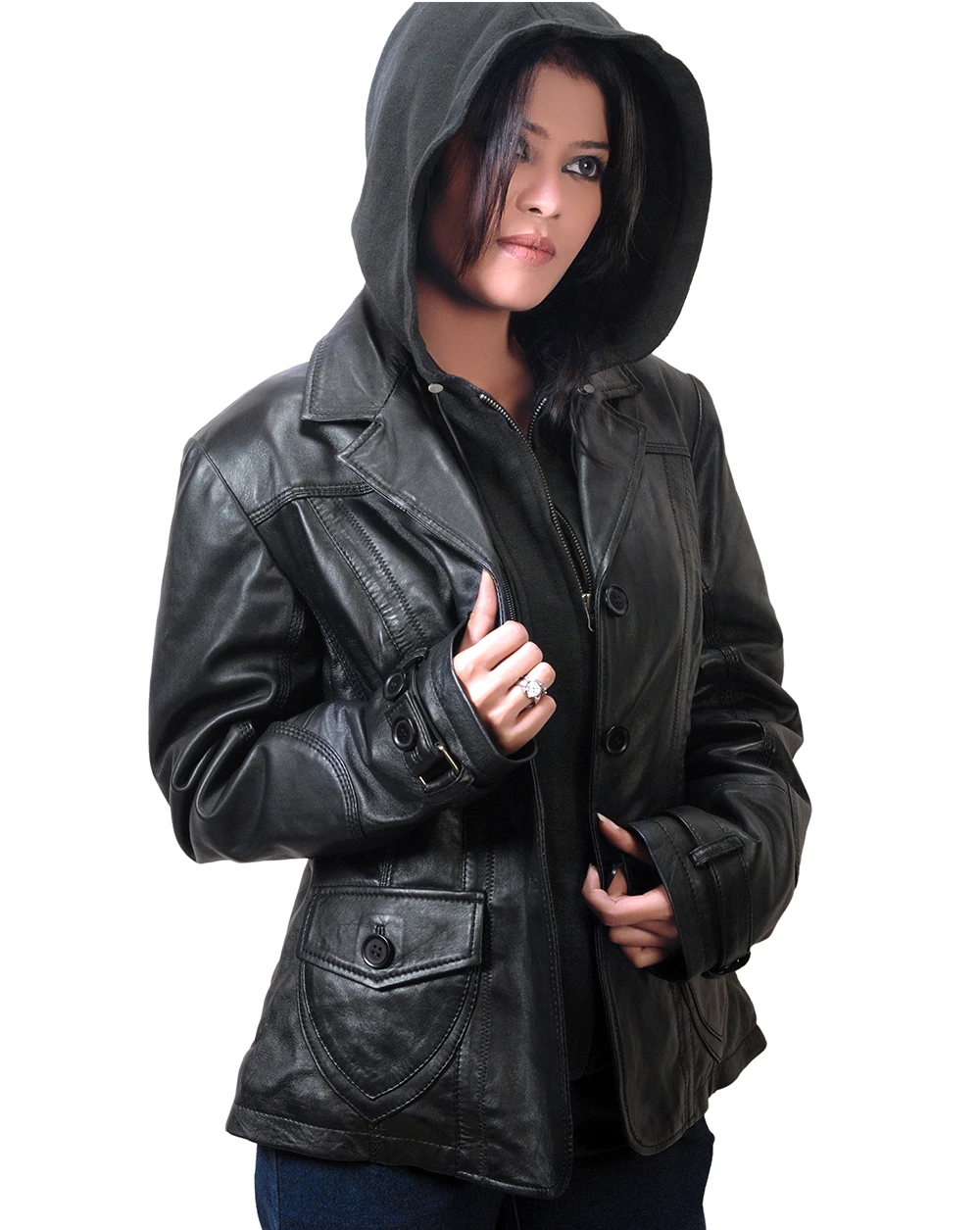 Maralen Hooded Leather Blazer