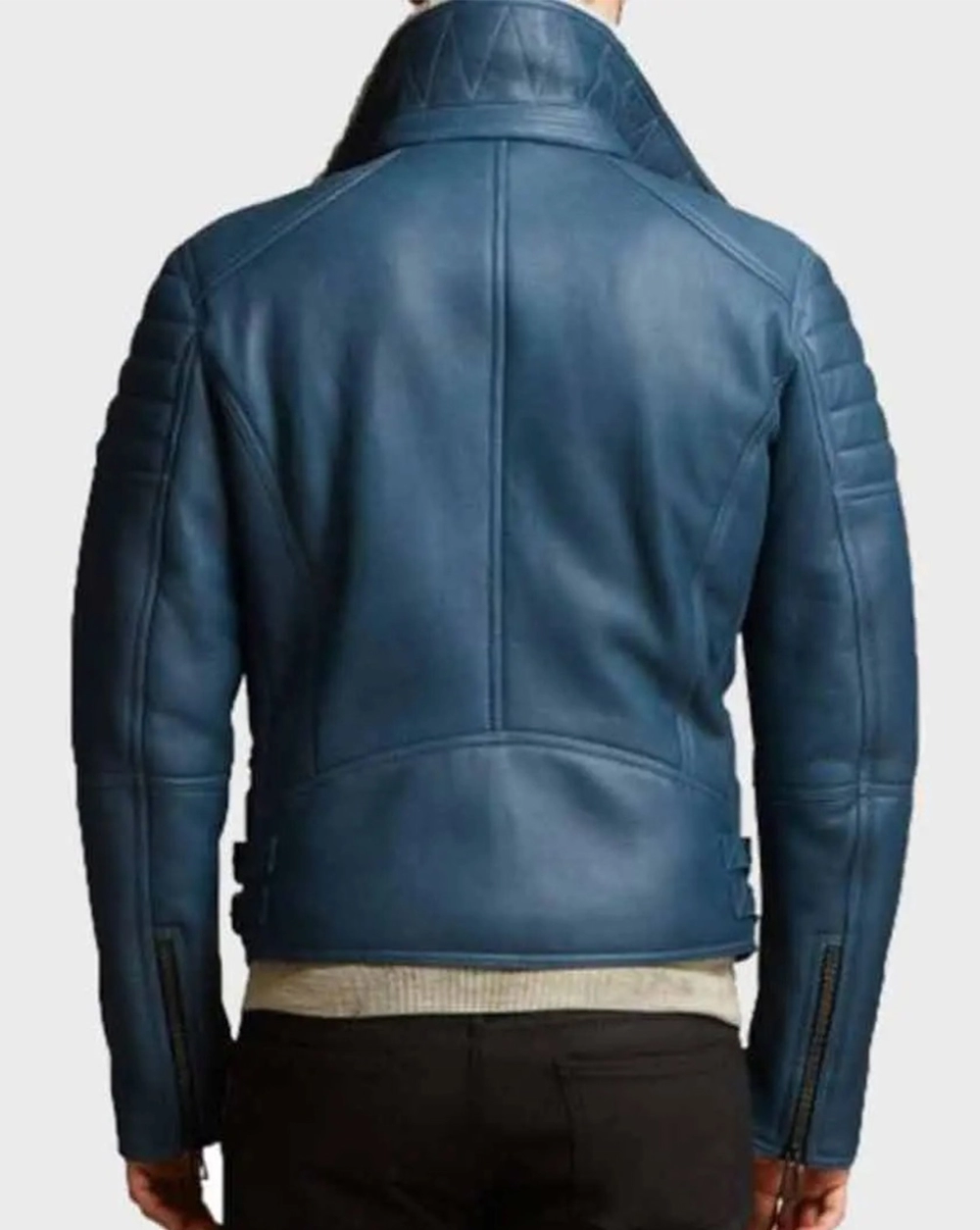 blue-shearling Mens Blue Shearling Leather Jacket