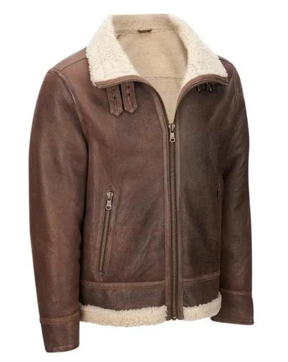brown-shearling Mens Light Brown Shearling Aviator Jacket