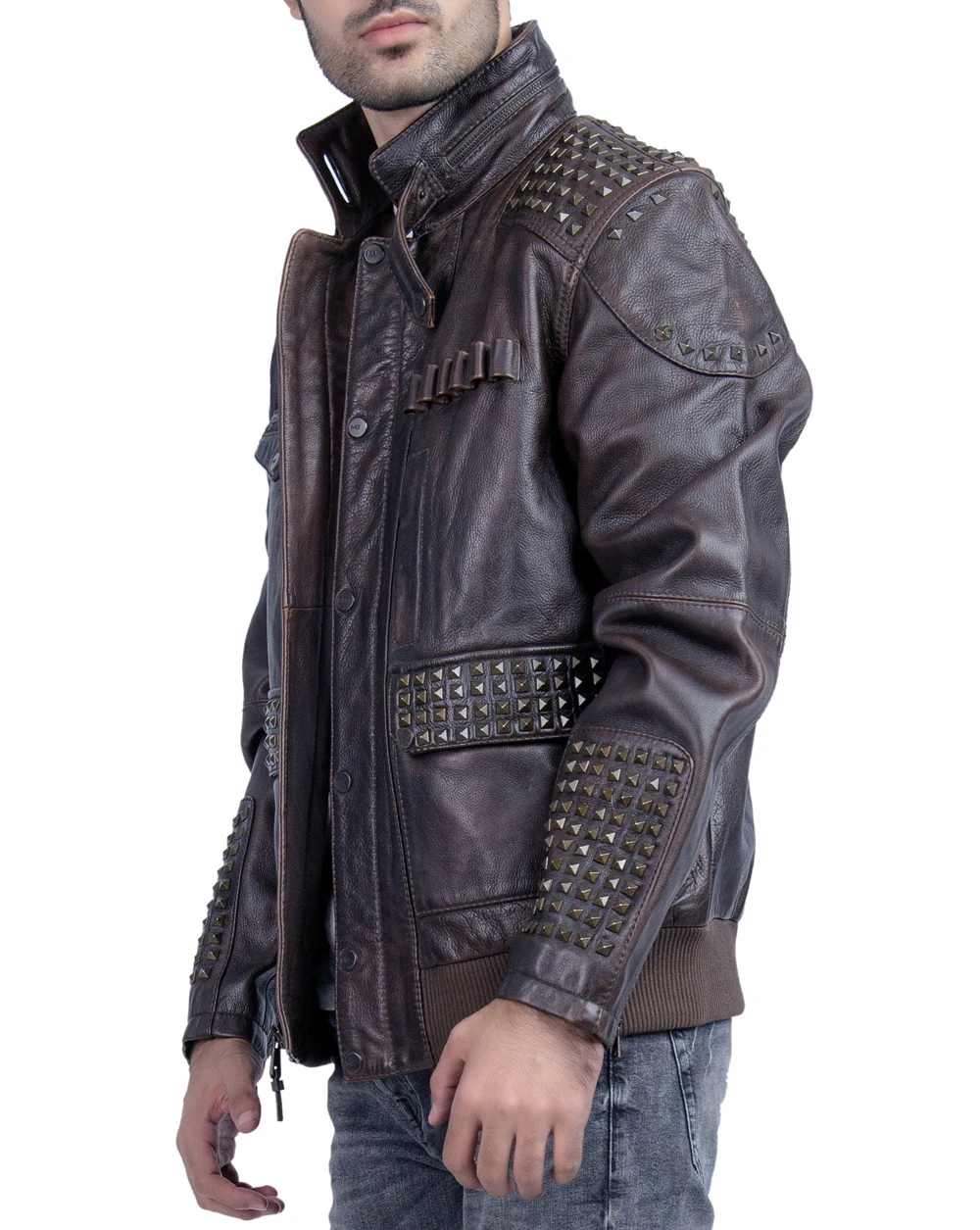 Buy Metal Stud Leather Jacket