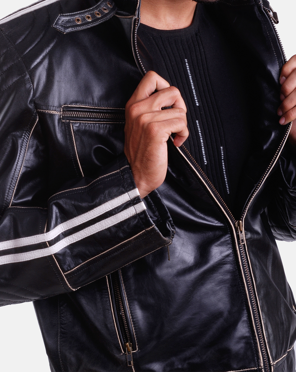 Minnetosa strip leather biker jacket