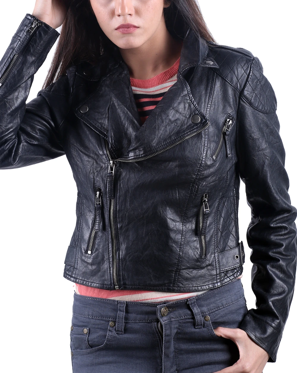 Basic Black Biker Jacket for women