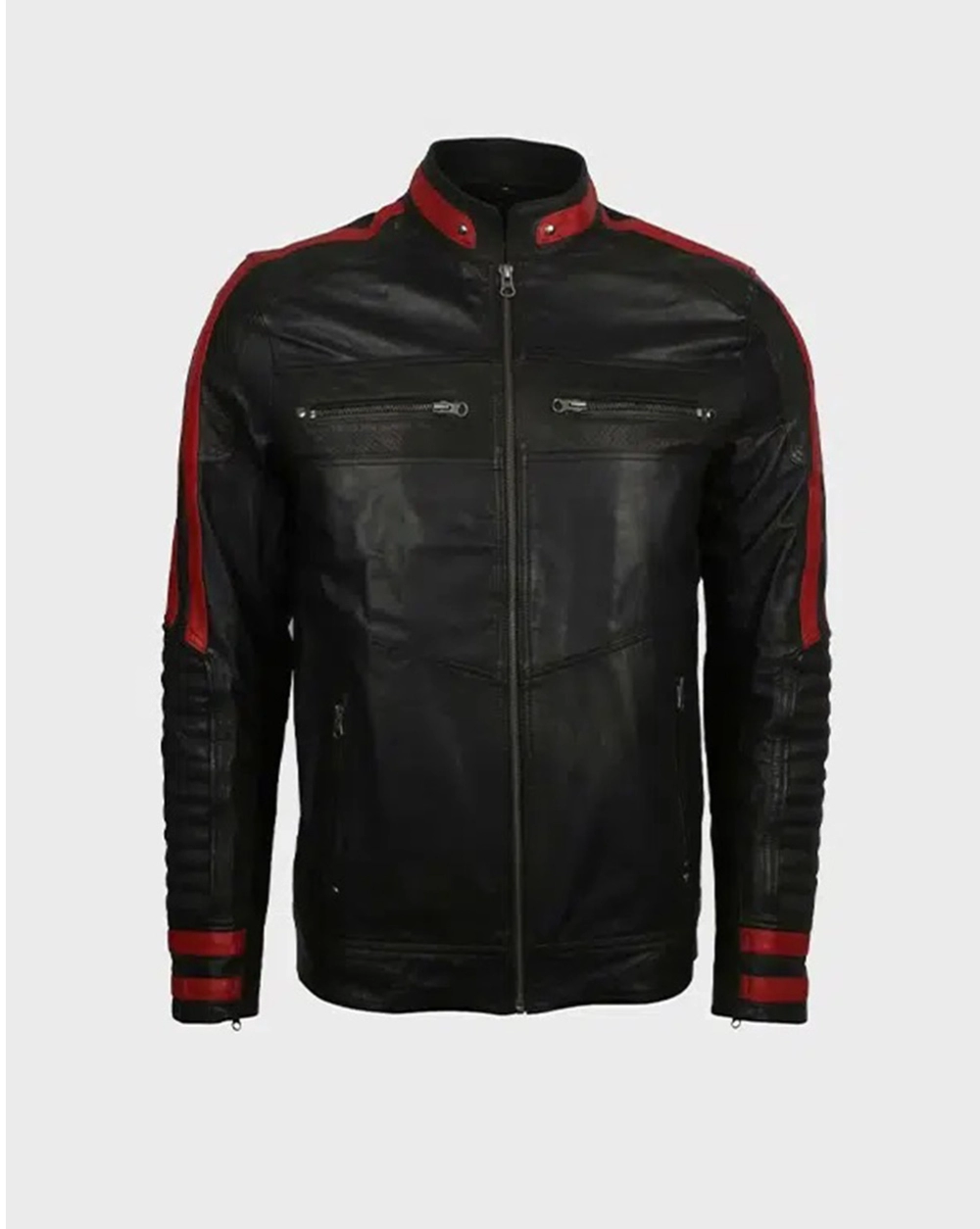 Mens Cafe Racer Red &amp; Black Leather Jacket