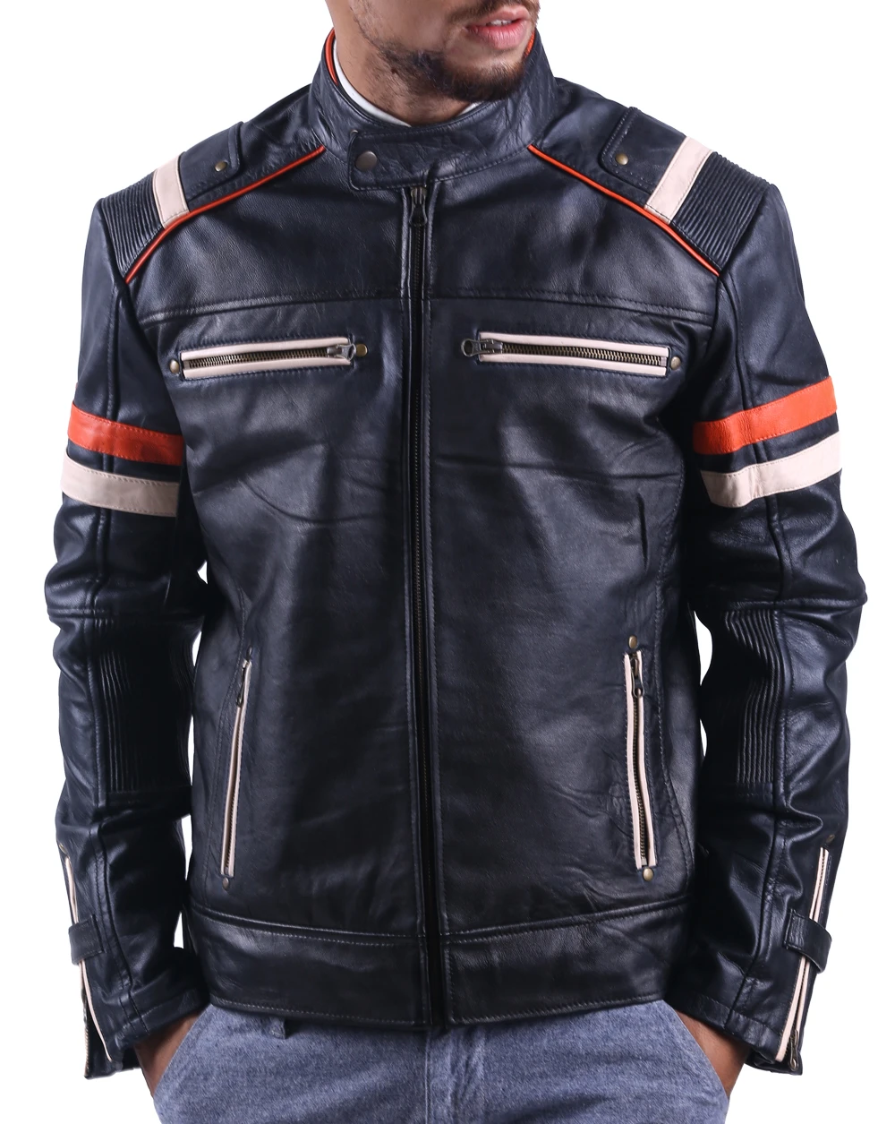 Retro-Black retro leather biker jacket black