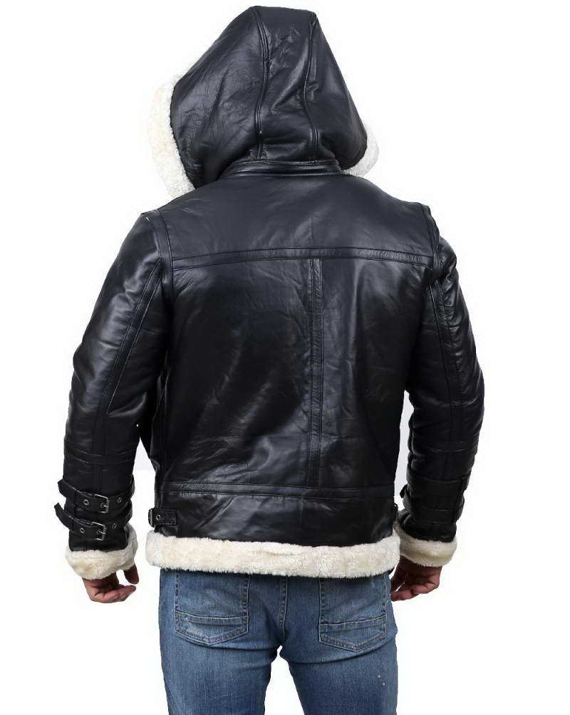 Buy Shearling Hoodie Leather Jacket