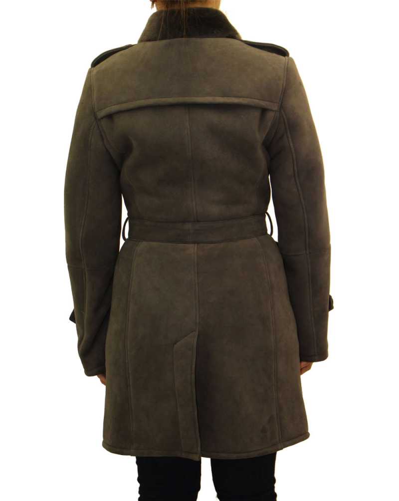 Suede-Coat Womens Suede Shearling Sheepskin Winter Trench Coat