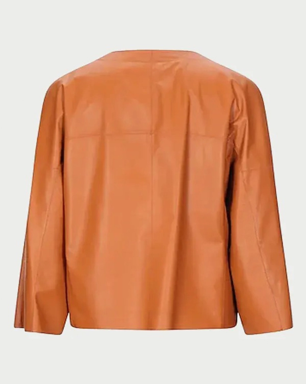 collarless-jacket Women Tan Collarless Leather Jacket