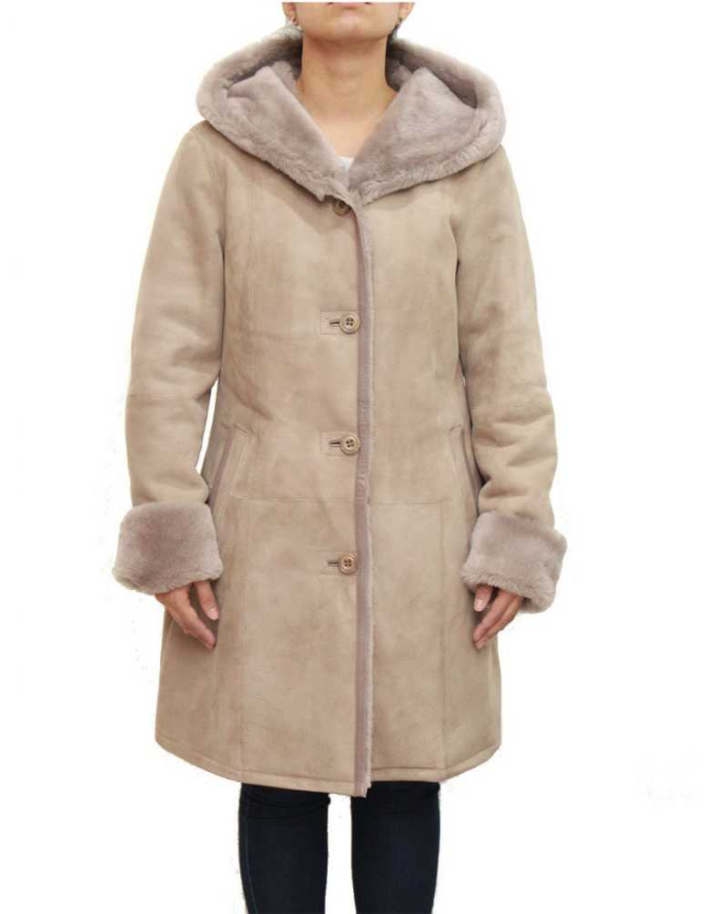 Hooded-Coat Womens Taupe Luxurious Hooded Coat