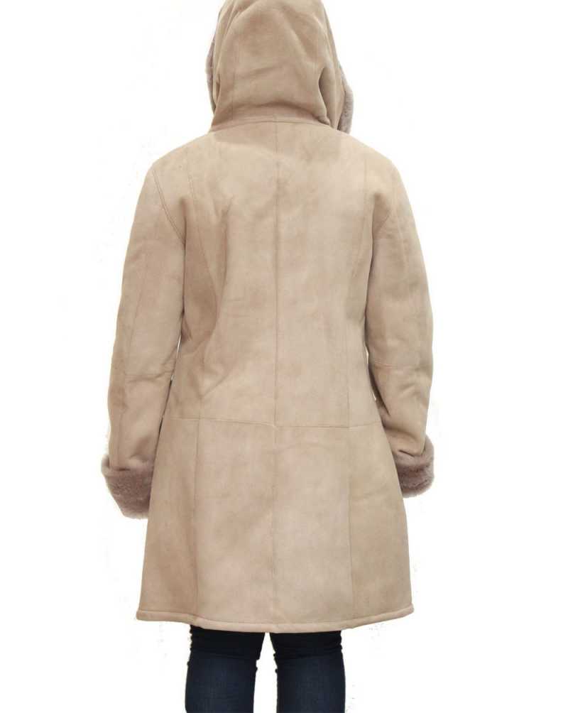 Hooded-Coat Womens Taupe Luxurious Hooded Coat