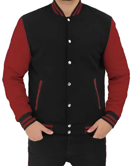 Mens Baseball Style Maroon and Black Letterman Jacket