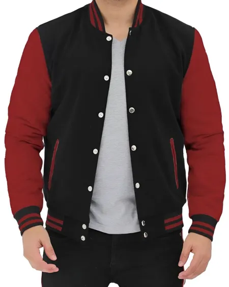 Mens Baseball Style Maroon and Black Letterman Jacket