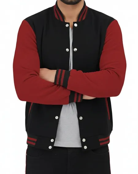 Mens Baseball Style Maroon and Black Letterman Jacket