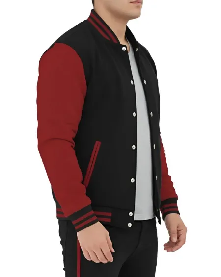 Mens Baseball Style Maroon and Black Letterman Jacket
